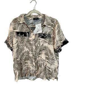 Belldini Los Angeles Button Front Top Womens Size L Multicolor Palms Print NWT